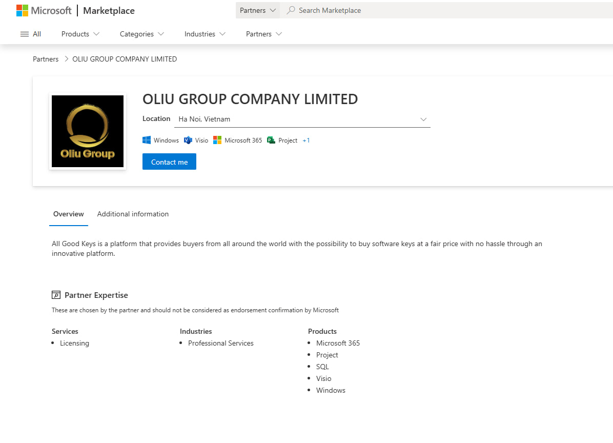 Hồ sơ OLIU GROUP COMPANY LIMITED trên Microsoft Marketplace